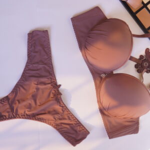 Floral Lace Lingerie Set - Silky Push-Up Bra and Matching Panty - Mauve