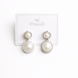 Double Pearl Drop Earrings with a Crystal Halo