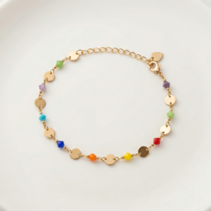 Rainbow Crystal & Polished Gold-Tone Disc Anklet