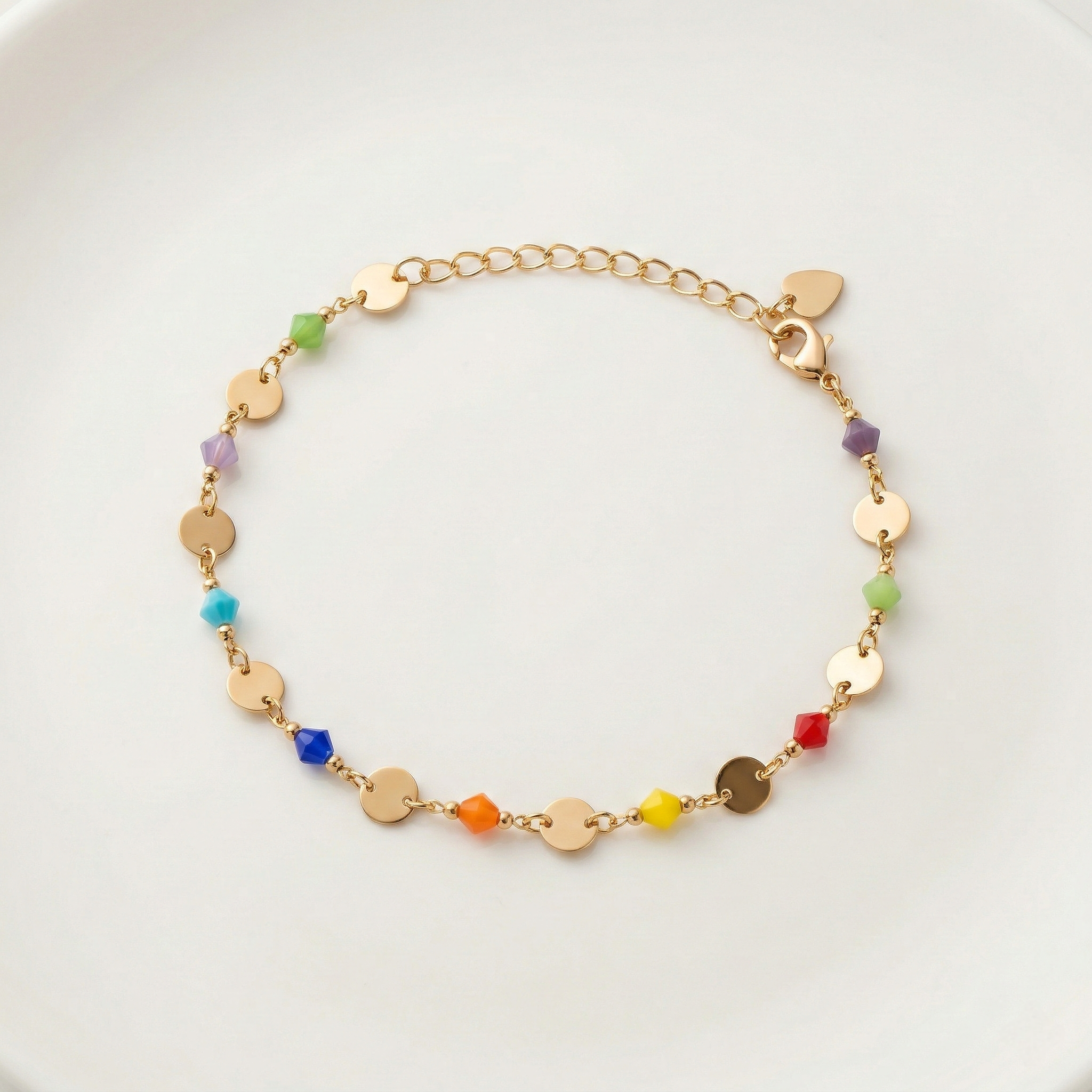 Rainbow Crystal & Polished Gold-Tone Disc Anklet