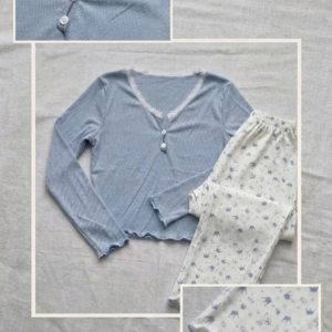 Women's Dusty Blue Long Sleeve Pajama Set